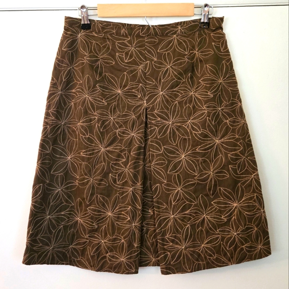 New York & Company Brown Embroidered 100% Cotton A-line Skirt Size 4
